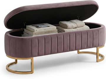 65" Velvet Storage Ottoman Bench End of Bed Entryway Purple | Velvet Large Storage Solid Wood with Metal Leg 300 lbs