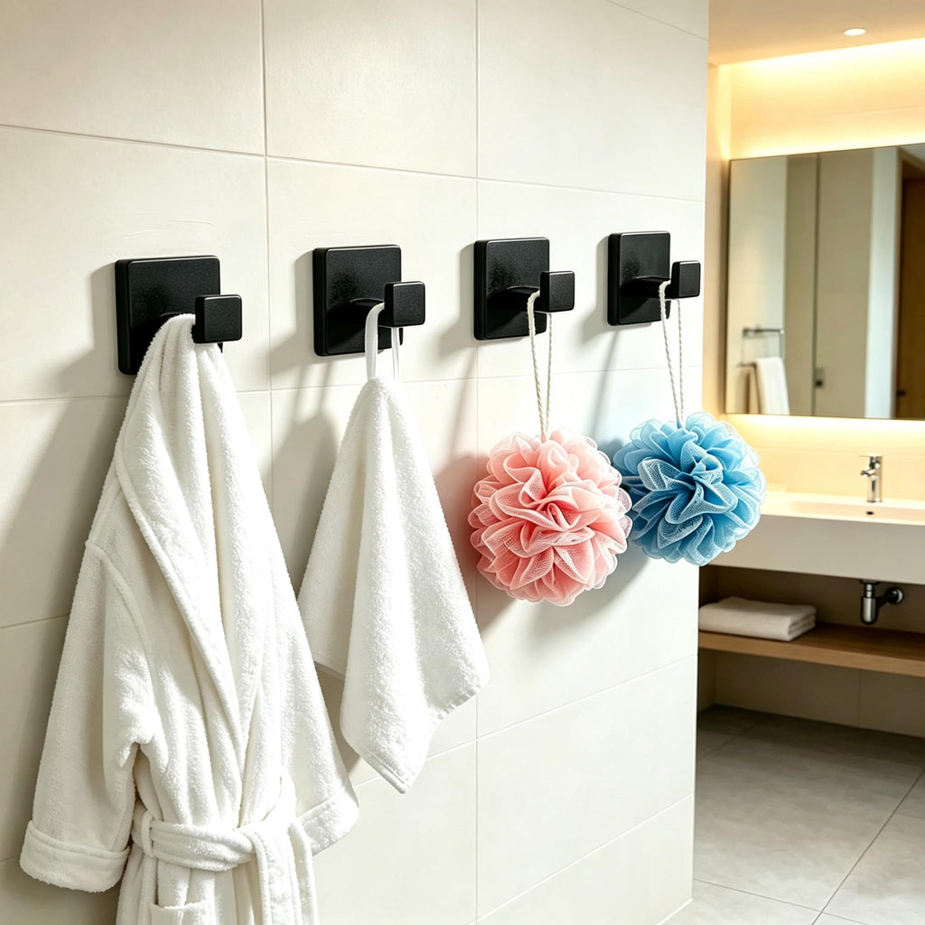 6 Piece Towel Hook - Bathroom Robe Hook - Matte Black