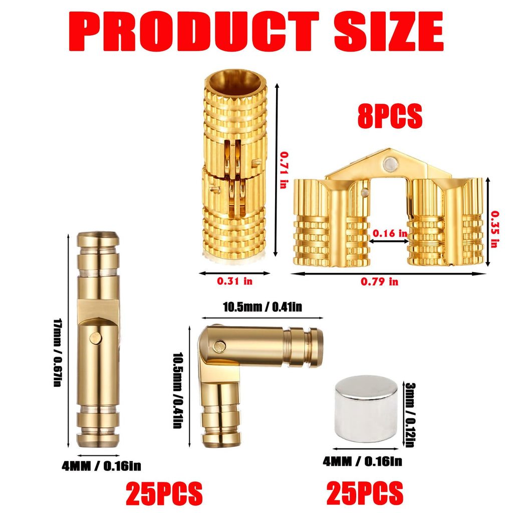Brass Hidden Cylinder Hinges Set 60 Piece with Neodymium Magnets