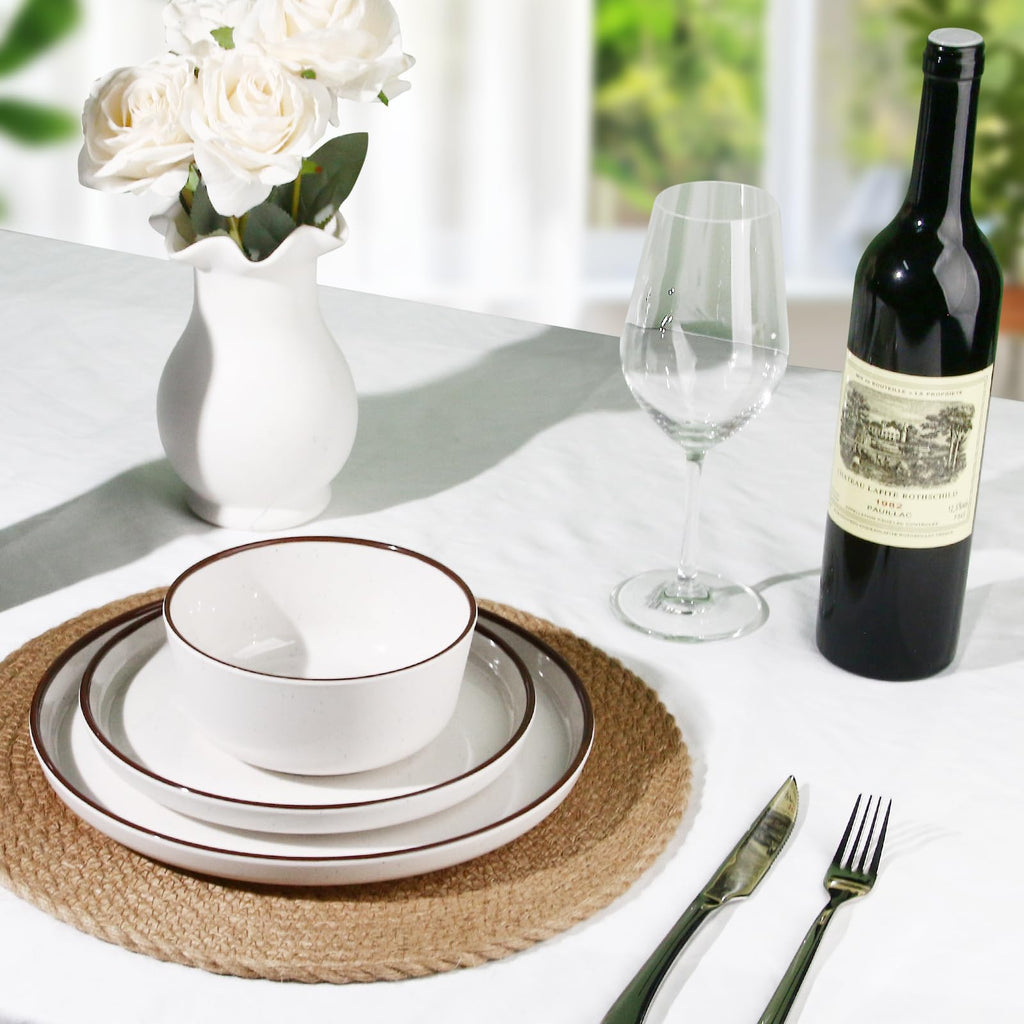 Fall 12 Piece Melamine Dinnerware Sets for 4, White Base with Speckles, Plates and Bowls Sets, Lightweight