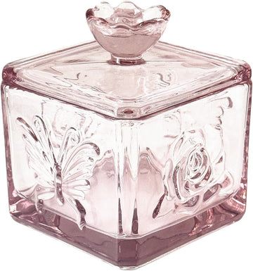 Pink Glass Candy Box - Cute Glass Jar with Lids for Storage Cookie, Vintage Candy Jar Dish Desk Buffet