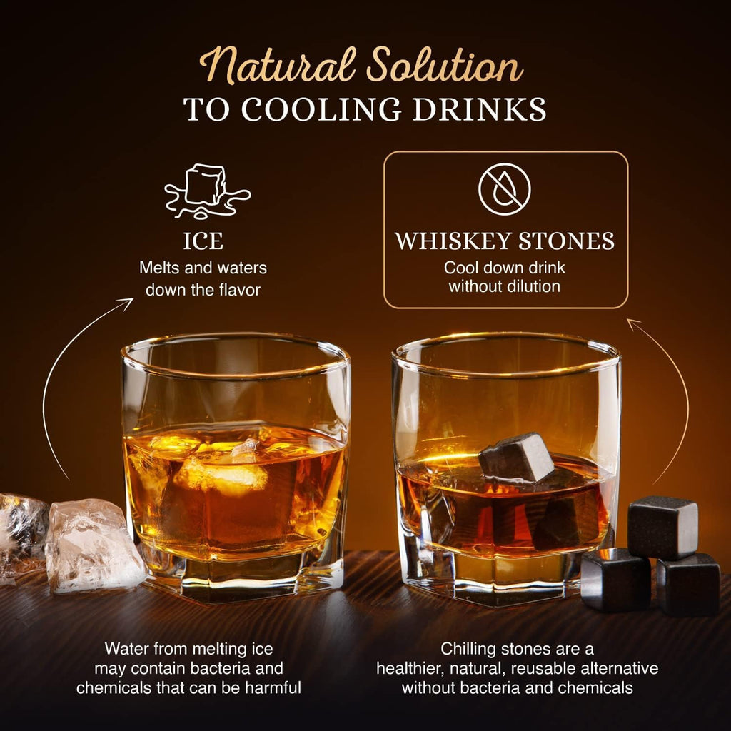 Whiskey Decanter Gift Set by - Liquor Bourbon Decanter 24 oz 750 ml with Glasses, Chilling Stones, Coasters and Tong