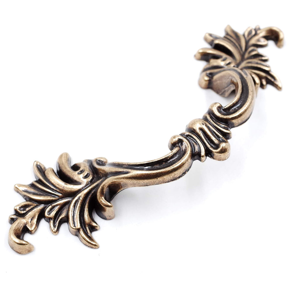 French Provincial Drawer Pulls - 4-Pack, Antique Brass, 4" Hole Centers, Vintage Shabby Chic Pulls for Dresser