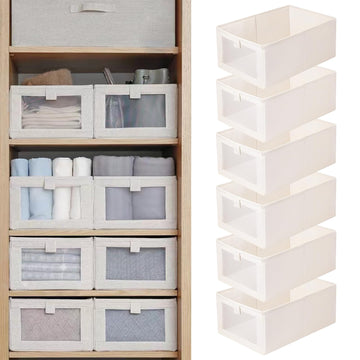 6 Pack Bins Linen Closet Baskets for Closet Organization Foldable Closet Organizer Bins with Clear Window For