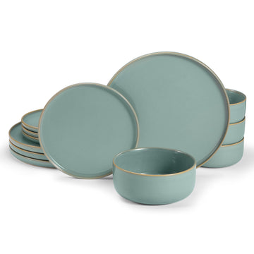 Dinnerware Set, 12 Piece, by, Ceramic 10.5"Dinner Plates, 8.2"Salad Plates and 25 oz Soup Bowls, Stoneware