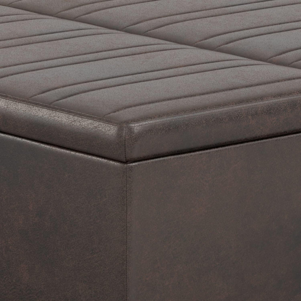 Ellis 36" Wide Vegan Leather Storage Ottoman in Stone Grey | Contemporary tufted ottoman with lift-up lid storage ;