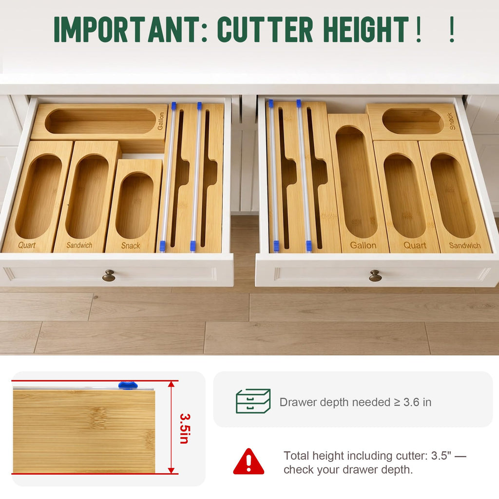 Storage Bag Organizer Drawer, 5-Slot, Bamboo