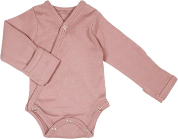Unisex Baby Organic Cotton Long Sleeve Kimono Bodysuit, GOTS Certified, Side-Snap Wrap Onesie with Mitten Cuffs