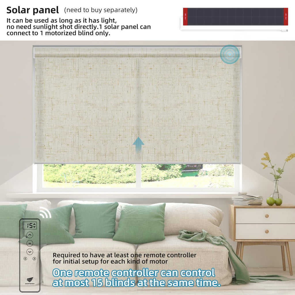 Motorized Light Filtering Roller Shades 70% Blackout Linen Sand