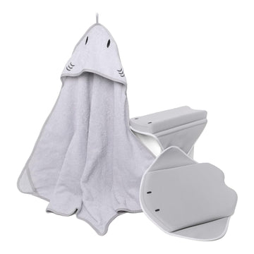 Stingray Kneeler, Elbow Rest & Hooded Towel Bundle, Baby and Toddler Bath Time Must Haves for Parents and Baby, Gray