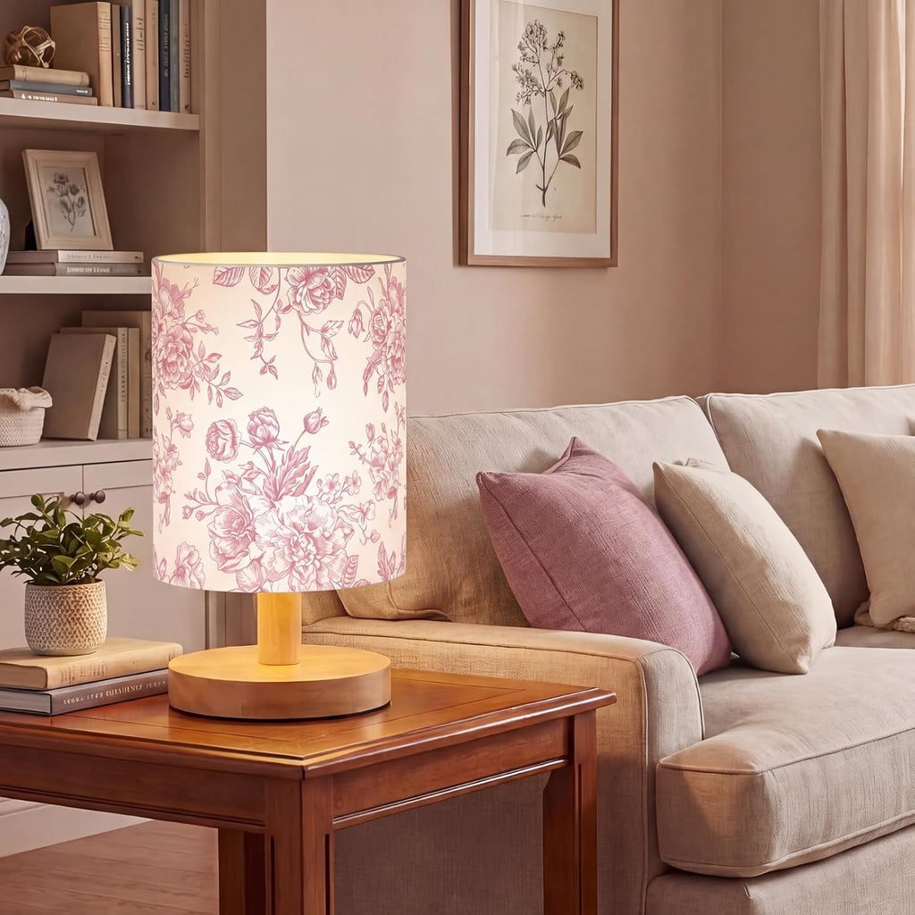 Pink Floral Bedside Table Lamp for Kids Bedroom