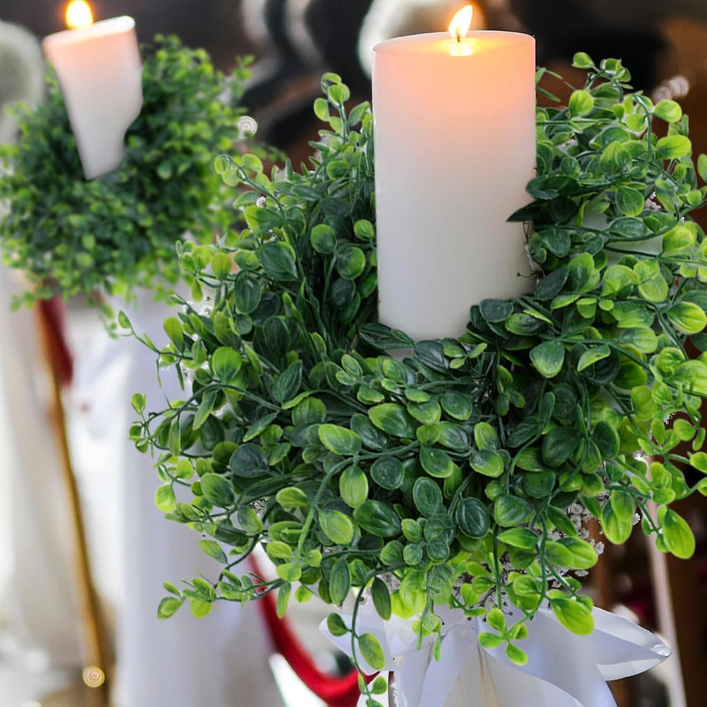 Mini Green Boxwood Candle Rings Wreaths Spring Summer Kitchen Cabinet Swags Wreath 3 Inch Wedding Rings Wreaths - Set of 4