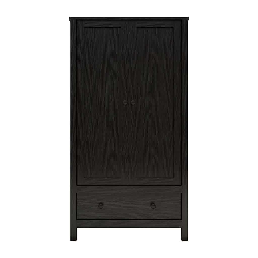 2 Door Wardrobe, Armoire with Drawer (Black)