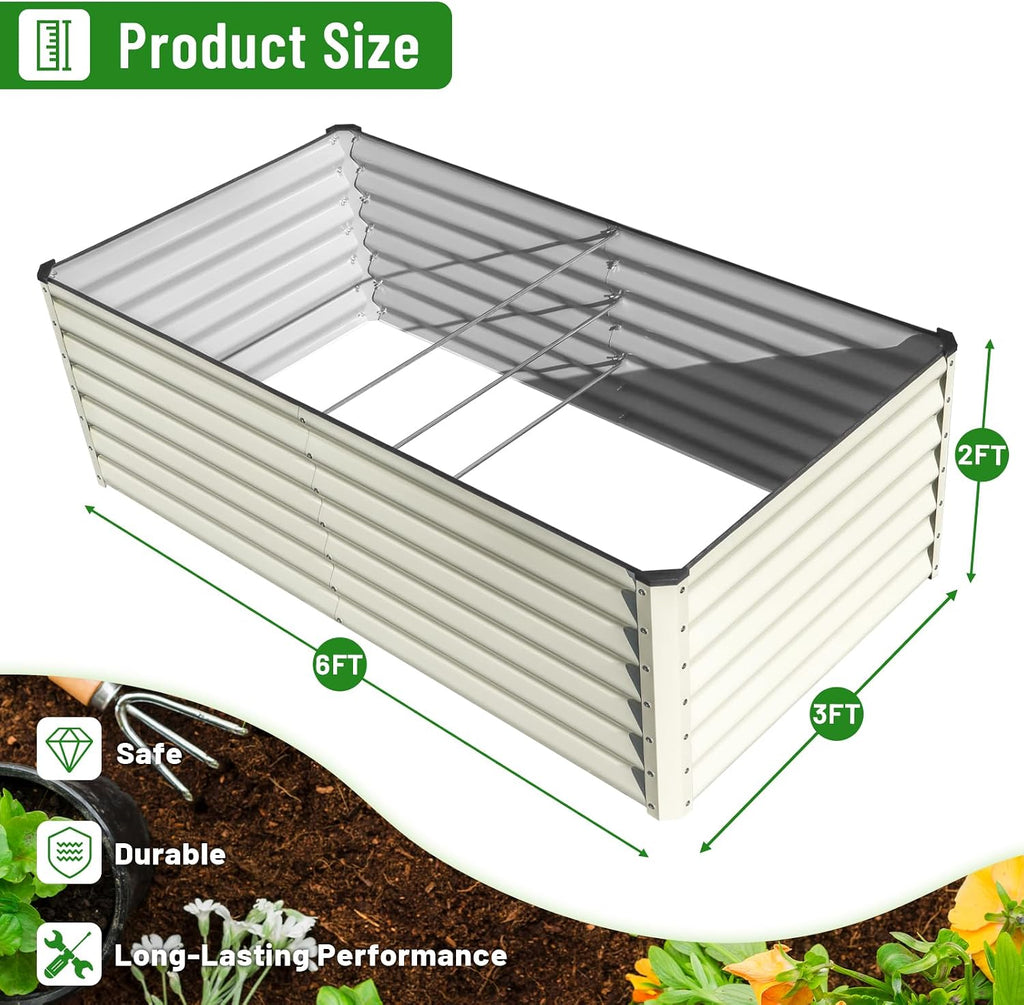 Galvanized Raised Garden Bed 6x3x2FT Outdoor Large Metal Planter Box Steel Kit for Planting Vegetables, Flowers