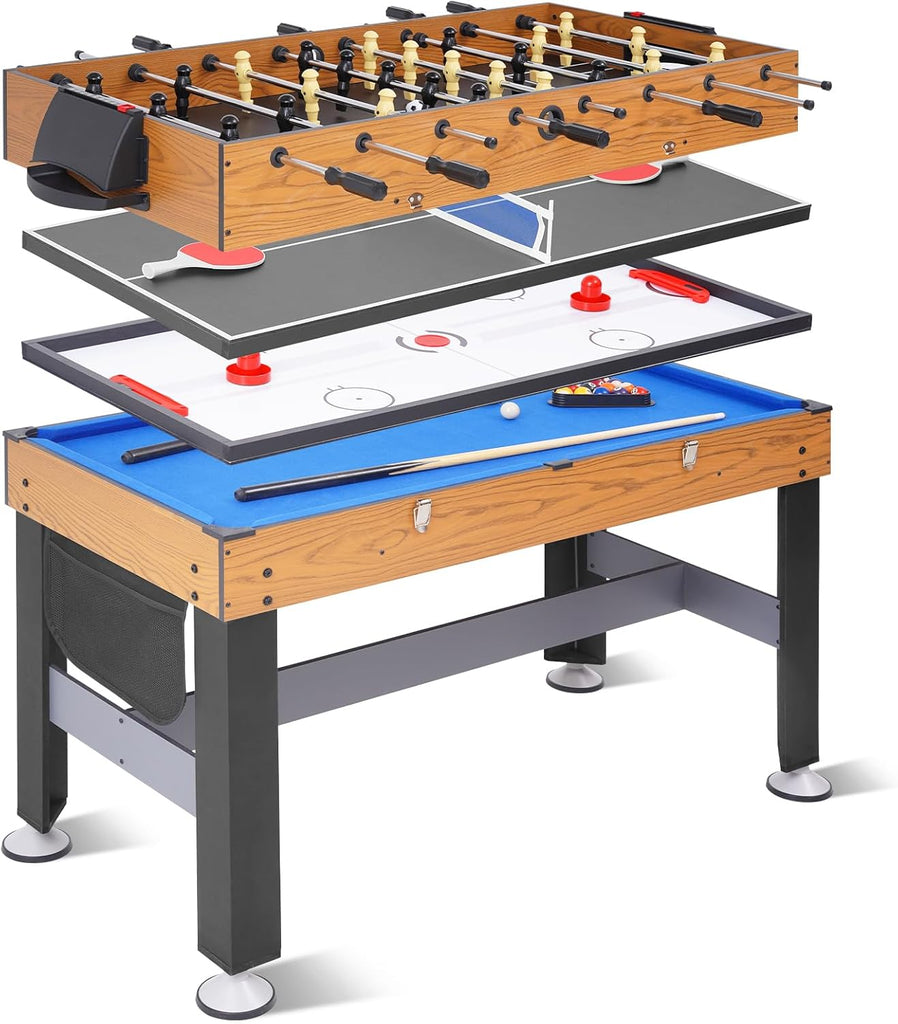 54" 4-in-1 Multi Game Table, Combination Game Table Set, Combo Games Table for Home, Game Room w/Soccer, Billiards