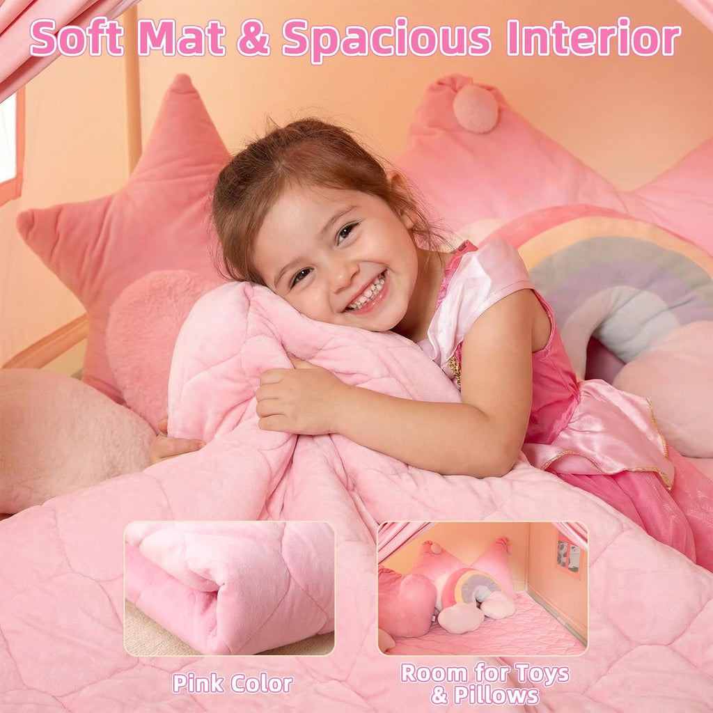 Kids Tent for Grils Indoor: with Mat, Star Lights - Pink Play Tents for Kids Indoor Playhouse - Princess Tent