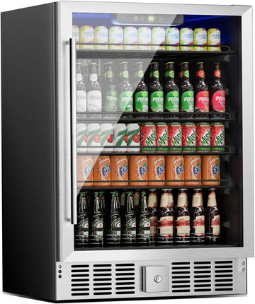 24 inch Beverage Refrigerator Cooler, 5.3 Cubic/166 Can Large Fridge with Glass 