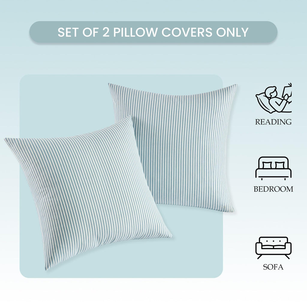 Coastal Decor Light Blue Striped Outdoor Throw Pillow Covers 20x20 Set of 2