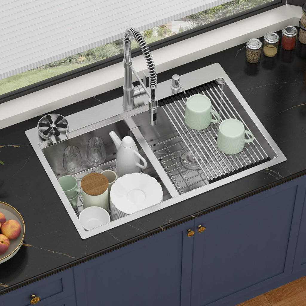 33 Inch 50/50 Drop In Double Bowl Kitchen Sink