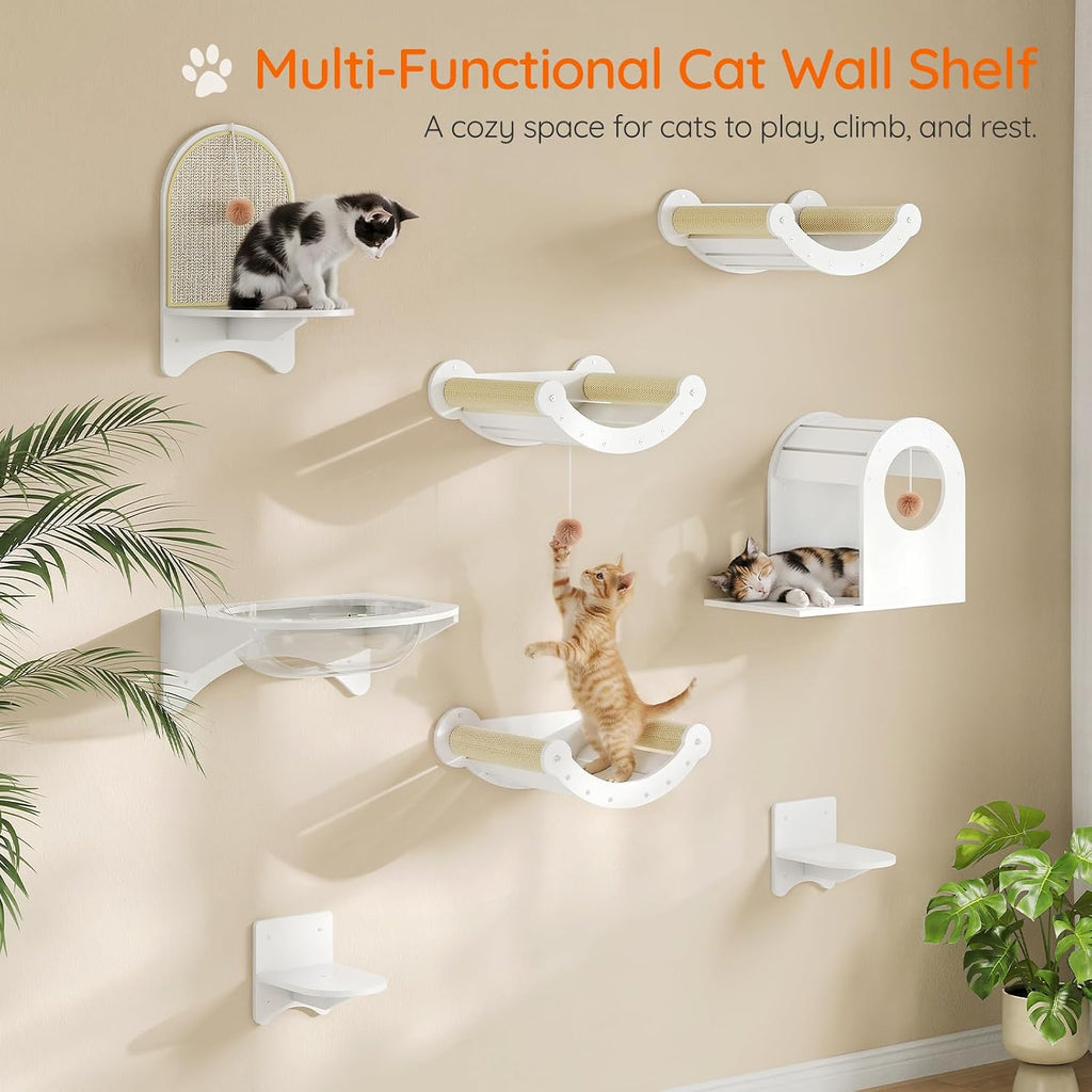 Wood Cat Wall Shelves for Large Cats, Wall-Mounted Cat Shelves and Perches, Cat wall Furniture Set with Cat House