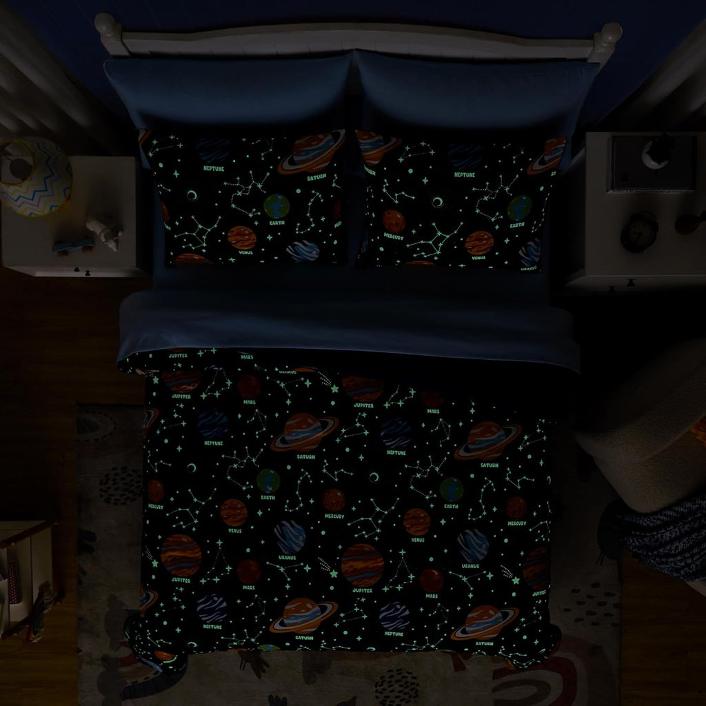 Twin Kids Comforter Set - 5 Pieces Twin Bedding Sets for Boys, Glow in The Dark Space Bed in A Bag with Sheets