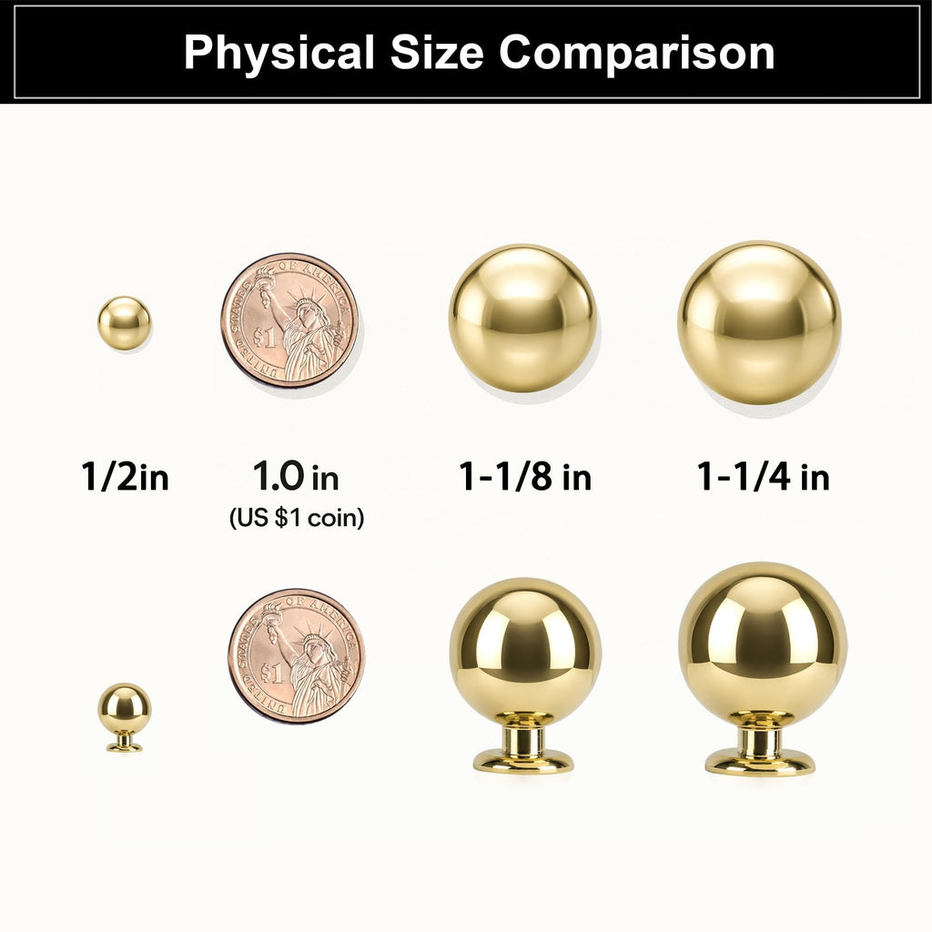 Unlacquered Brass Cabinet Knobs, Solid Brass 1-1/8 Inch