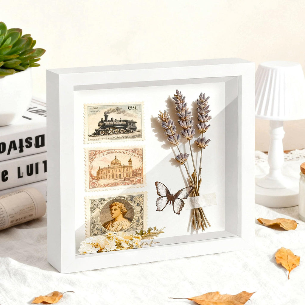 12x12 White Wooden Shadow Box Frame, Tempered Glass, 2 Pack