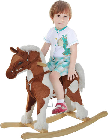 Wooden Toddler Rocking Horse Kids Plush Ride-On Animal Rocker Brown