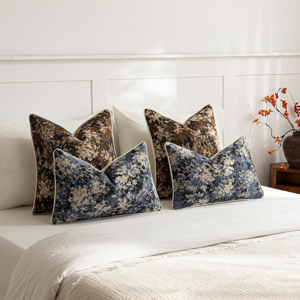 Pack of 2 Vintage Floral Euro Sham Covers 26x26 Boho Farmhouse Accents Chenille Square Decorative Throw Pillow Cases