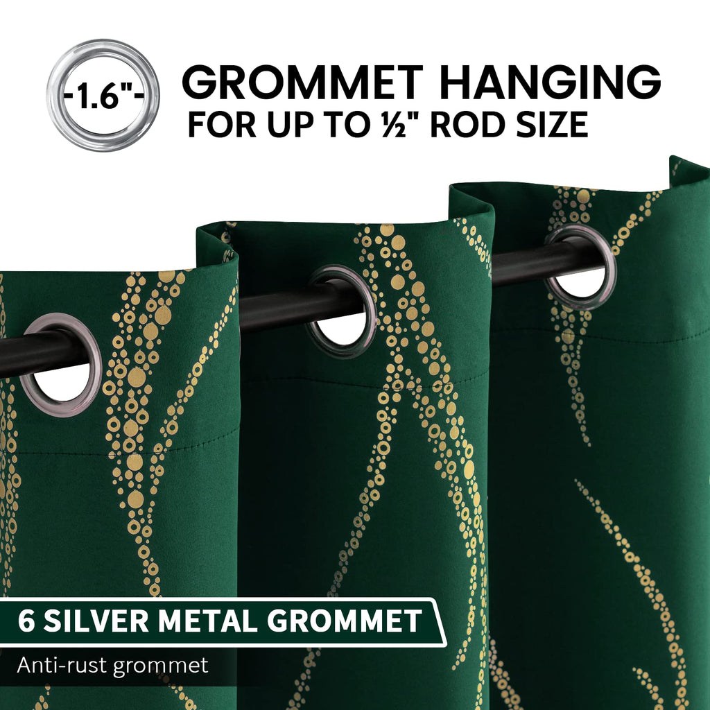 Emerald Green Blackout Curtains Foil Print W42 x L84