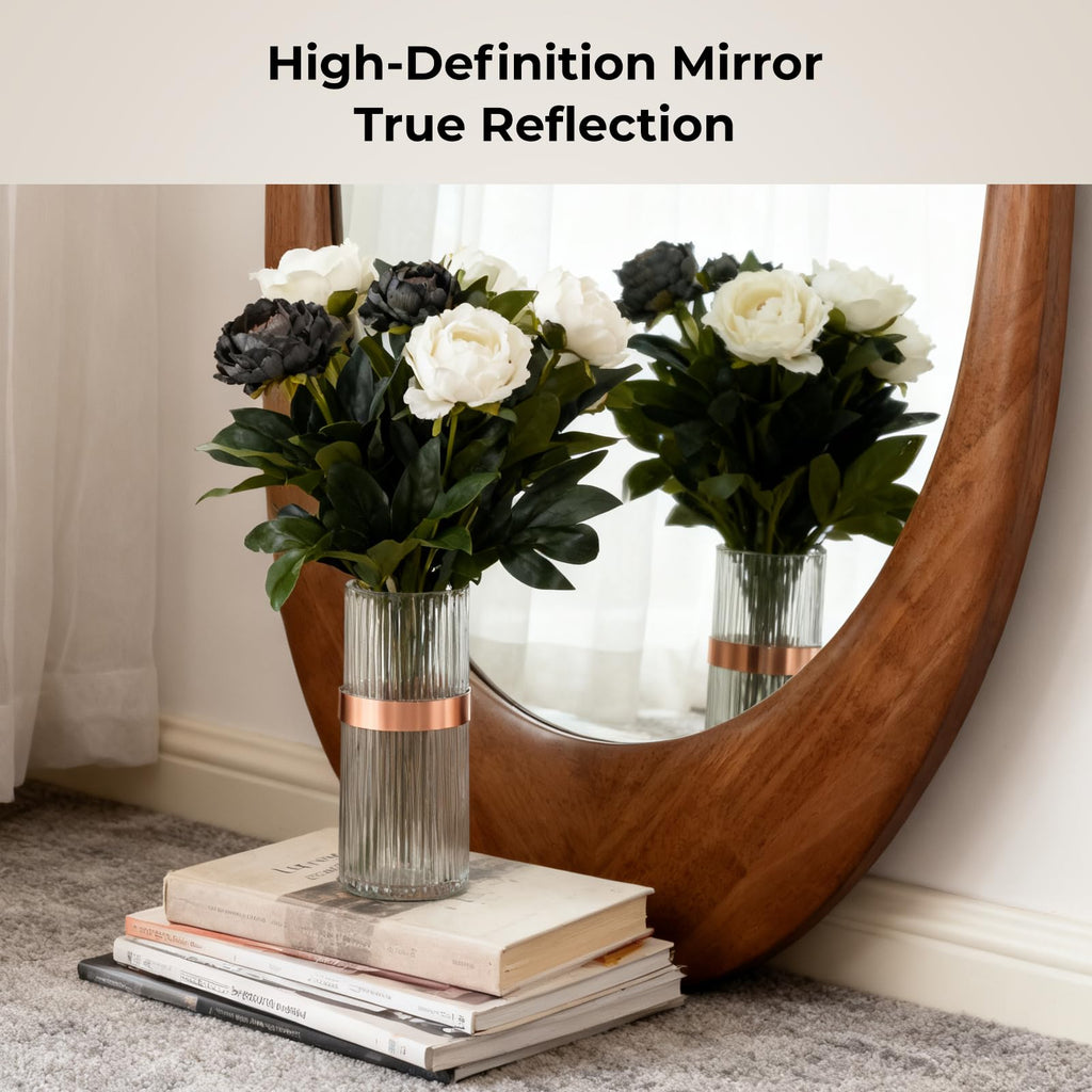 Asymmetrical Full Length Wooden Mirror, 22.5" x 63" Irregular Solid Wood Wall Mirror, Boho Decor Living Room
