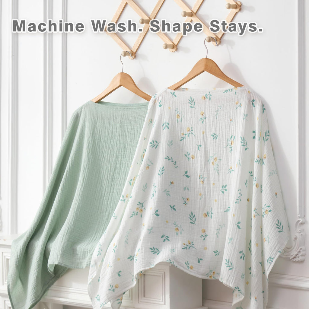Cotton Muslin Nursing Cover, 2 Pack, 360° Full Privacy Poncho