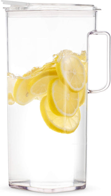 Tritan Plastic Water Pitcher with Lid - BPA-Free, Square Water & Iced Tea Pitcher - Dishwasher Safe - Tea, Sangria