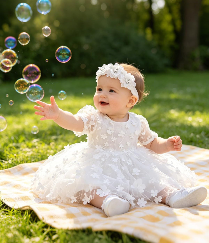 Baby Bowknot Flower Dresses Toddler Baptism Christening Dress