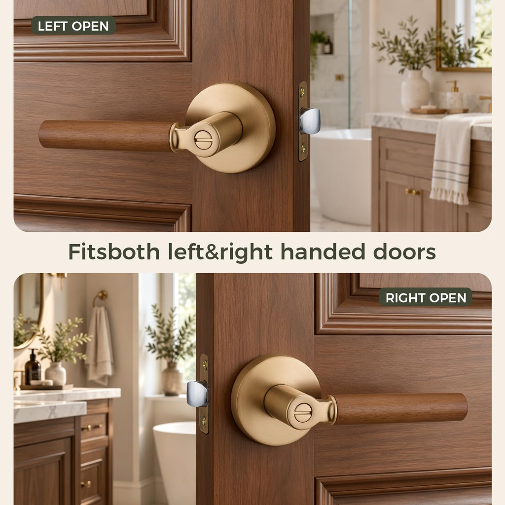 Walnut Wood Privacy Door Lever (1 Pack, Champagne Bronze)