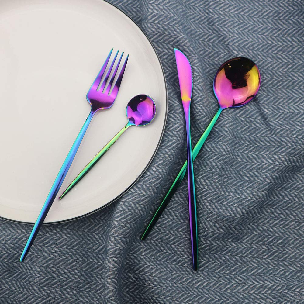 Flatware Set 24 Piece, Stainless Steel With Titanium Colorful Plated, Multicolor Flatware Set, Silverware, Rainbow