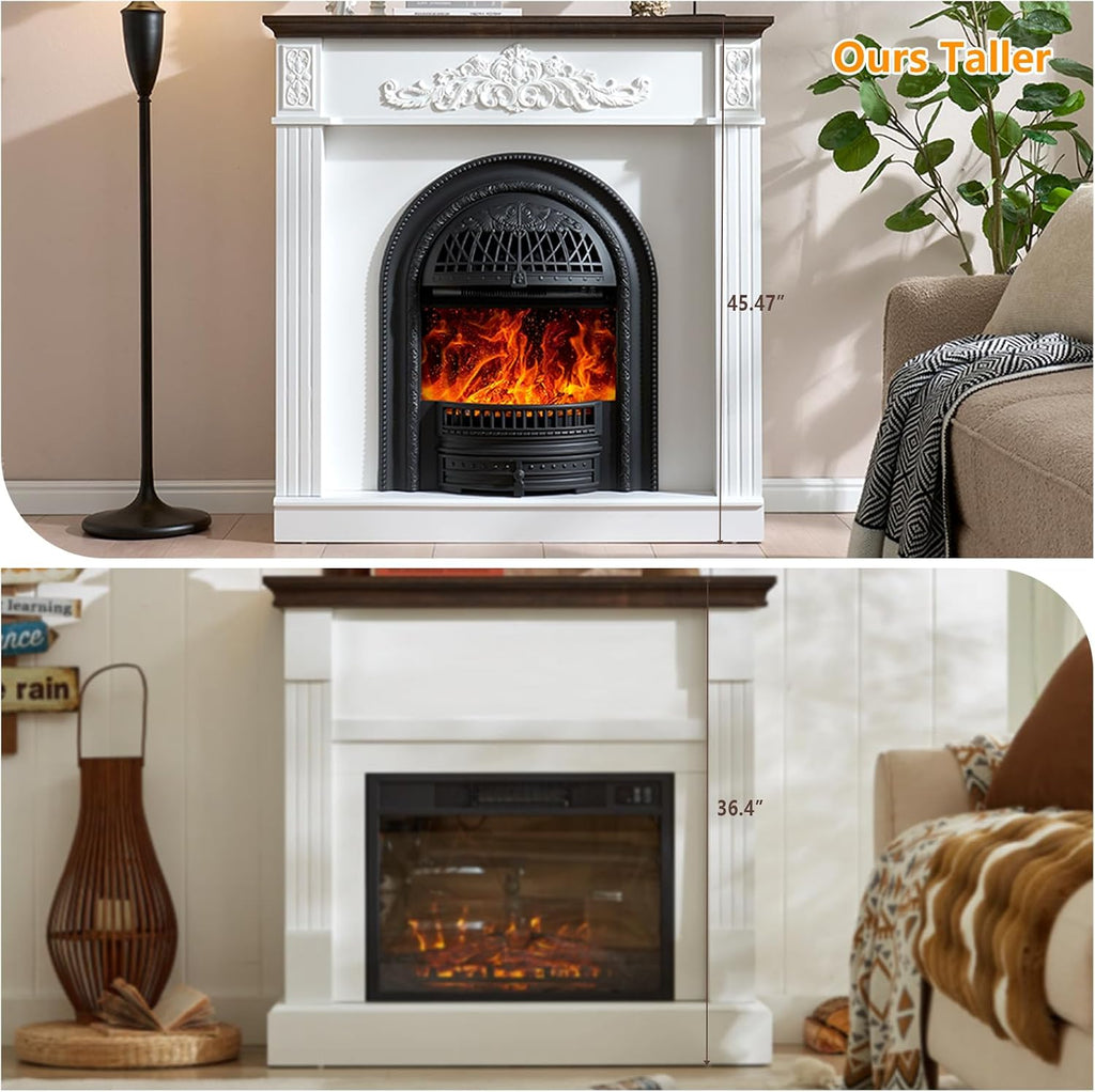 45" Birdcage-Style Electric Fireplace with Mantel, 46" Tall Fireplace TV Stand, Farmhouse Entertainment Center with