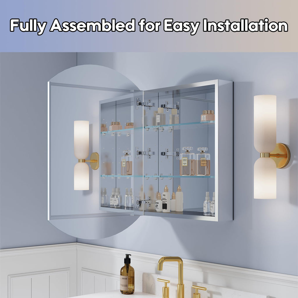 20" x 32" Bathroom Oval Medicine Cabinet, Beveled Edge Mirror Cabinet, Medicine Cabinet with Adjustable Shelves