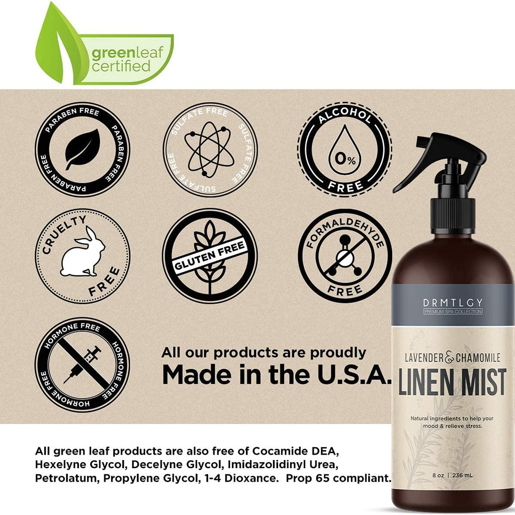 Natural Linen and Room Mist Set - Pillow Spray, Linen Mist, & Fabric Spray 2 Pack - Lavender Chamomile & Green Tea - Set of 2