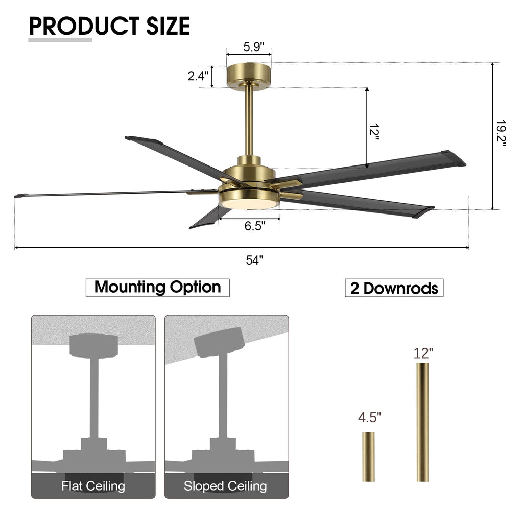 60" Smart Ceiling Fan with Light, Remote/APP Control, Dimmable LED Lights, 6-Speed DC Motor, 5 Aluminum Blades