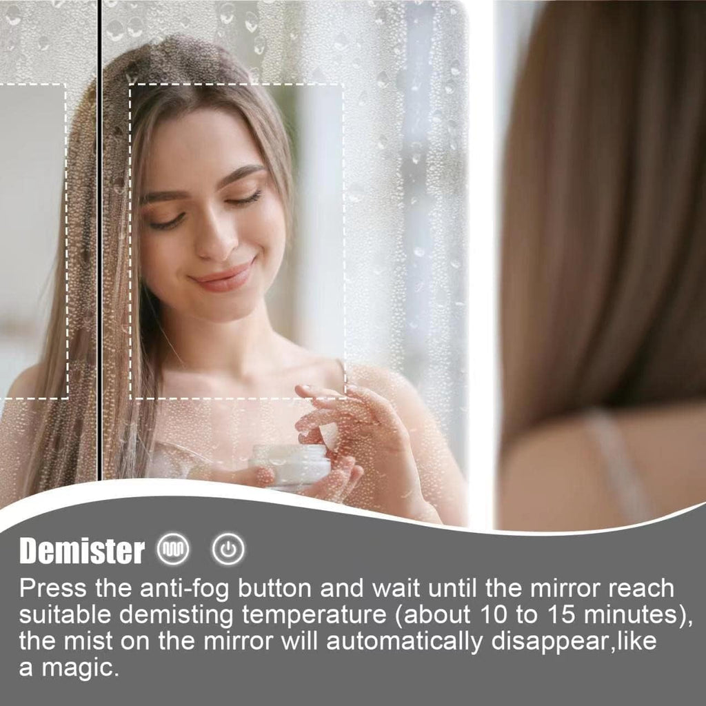 Stainless Steel LED Medicine Cabinet,Bathroom Mirror Cabinet with Light,3 Color,Dimmable,Equipped with Defogger,USB