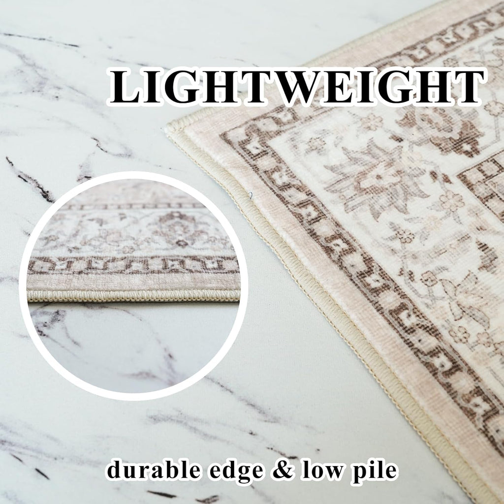 Washable 2x3 Entryway Area Rug - Neutral Kitchen Rug Runner Vintage Soft Floor Mat Non Slip Indoor Farmhouse Carpet