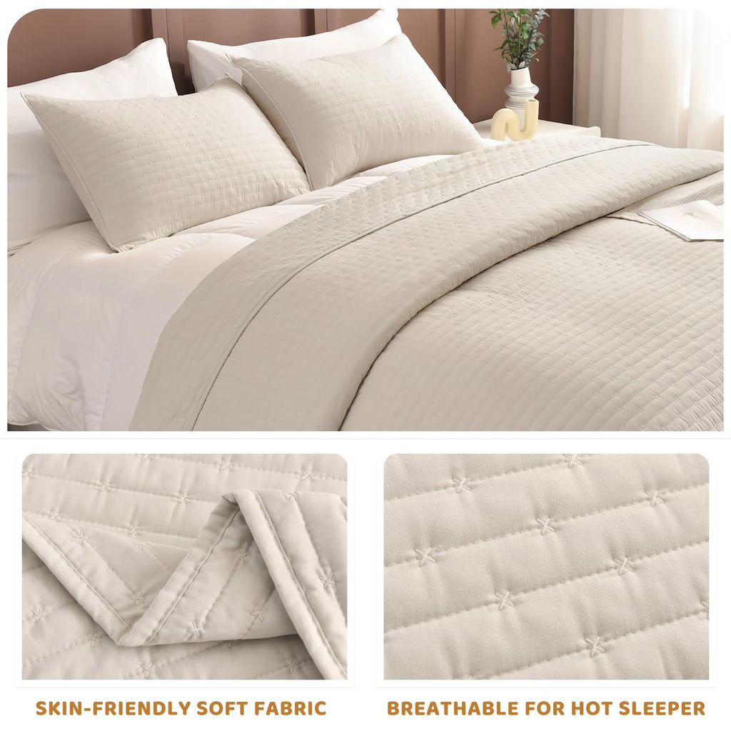 Oversized Cal King Bedspread 128"*120" for Extra Bed, 3pcs 100% Cotton Quilt Wheat Colored Ultra Large Wide Oversized