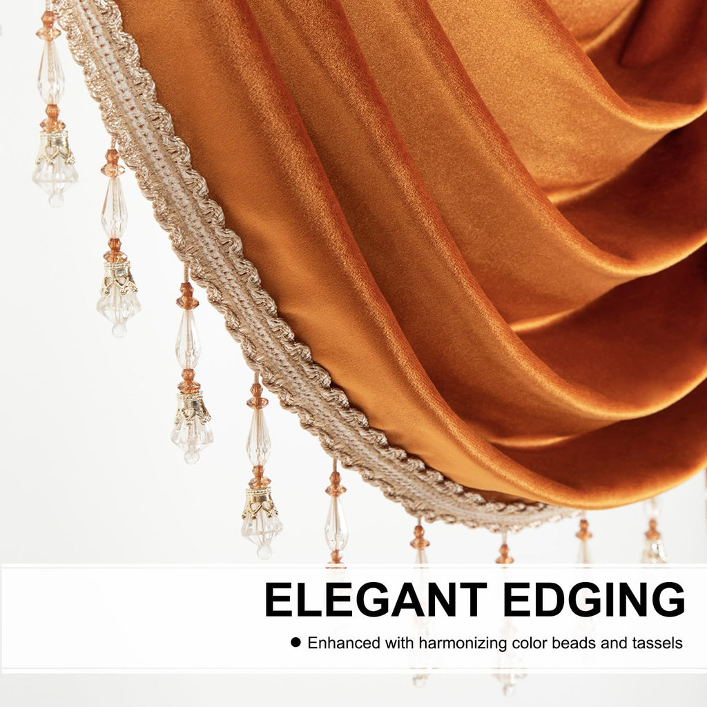 Soft Touch Velvet Waterfall Valances for Windows, Orange Christmas Swag Valances for Decorations, Window Curtains