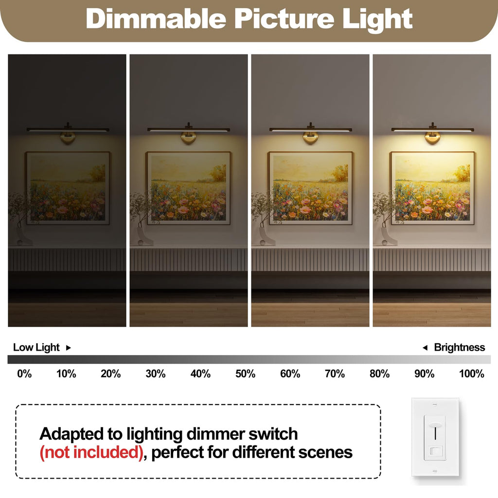 Hard-Wired Picture Lights 23.62 Inch Dimmable LED Wall Art Lighting Modern Brass Gallery Light Poster Lights