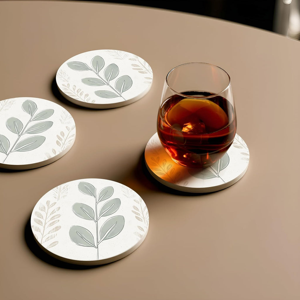 Ceramic Coasters - Absorbent Stone Drink Coasters with Holder, Non-Slip Cork Backing, Modern Marble Look - Set of 6