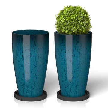 21 Inch Tall Plant Pots for Indoor & Outdoor Use Set of 2, Large Plastic Planters with Removable Tray for Outside