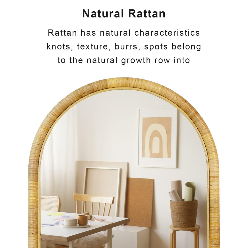 Rattan Wall Mirror, 36 x 24 - Boho Style (Natural Rattan Frame)