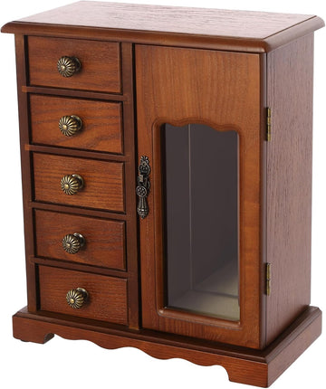 Wooden Jewelry Box with 5 Drawers, Vintage Jewelry Organizer, Large Storage Space Women Desktop Jewelry Storage Box