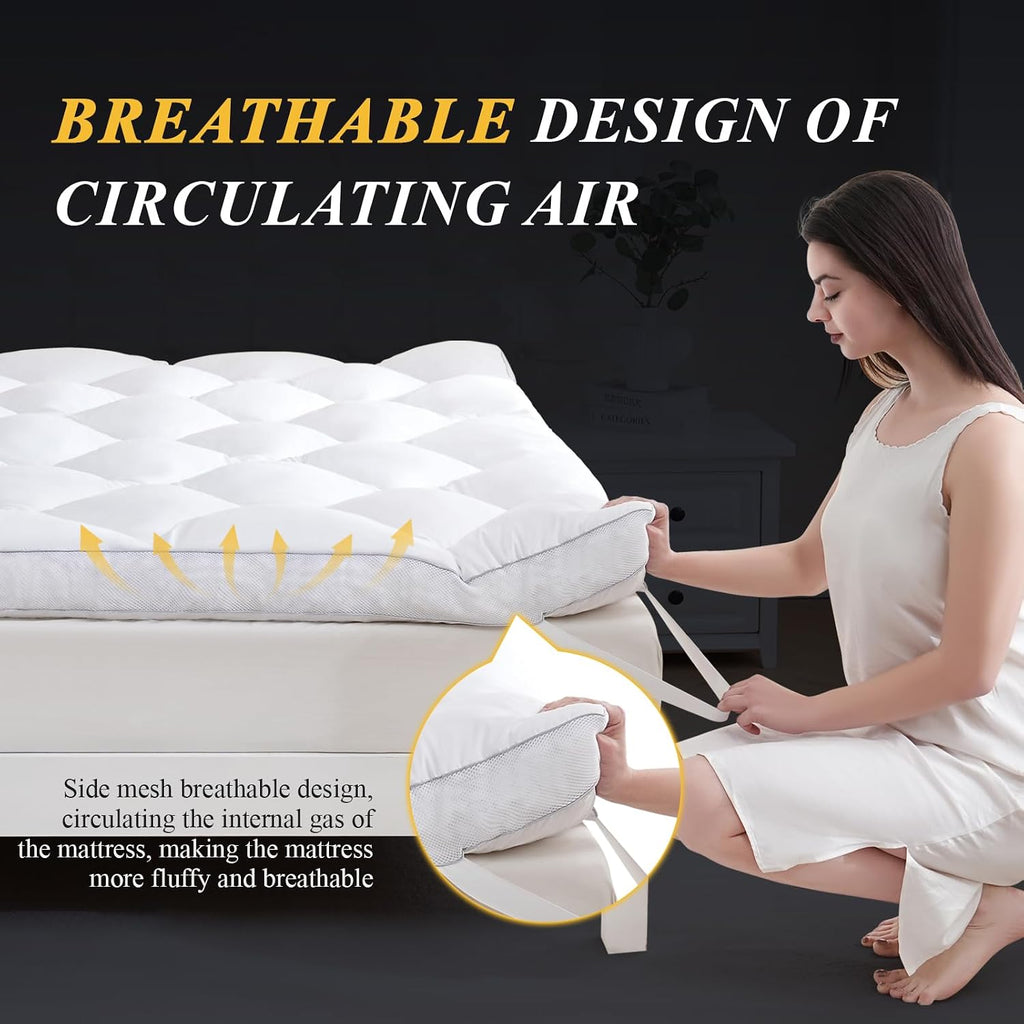 3 Inch Queen Mattress Topper, Ultra Thick and Fluffy Supportive Memory Foam Mattress Topper for Body Pain, Mattress